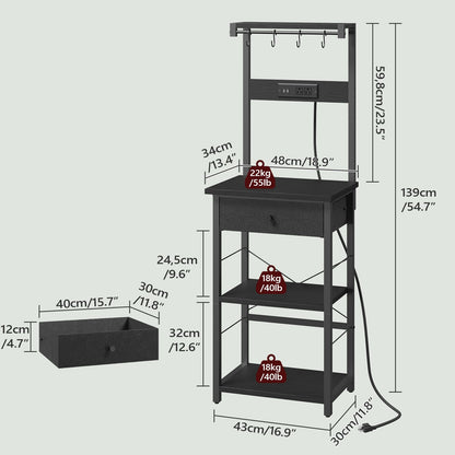 MAHANCRIS Bar Cart for Home and Bakers Rack with Drawer Bundle, Microwave Stand with Power Outlet, RCHR6101-BRBK48E01