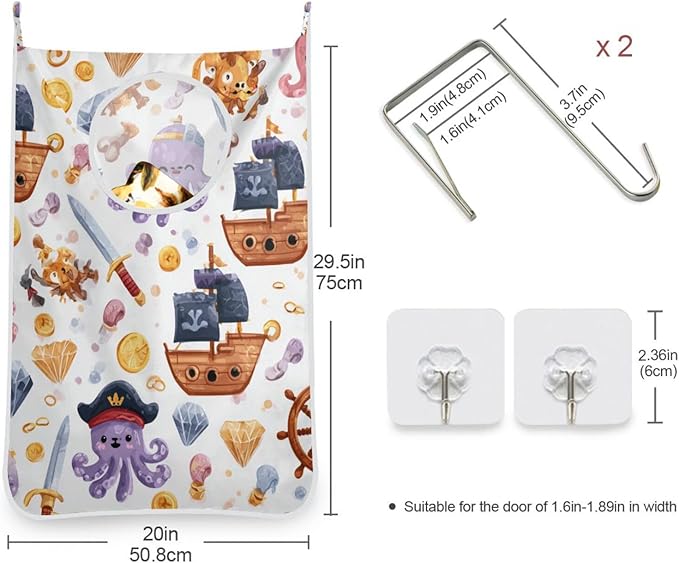 Cute Pirate Octopuses Sailboats Diamonds Hanging Laundry Hamper Door Hampers