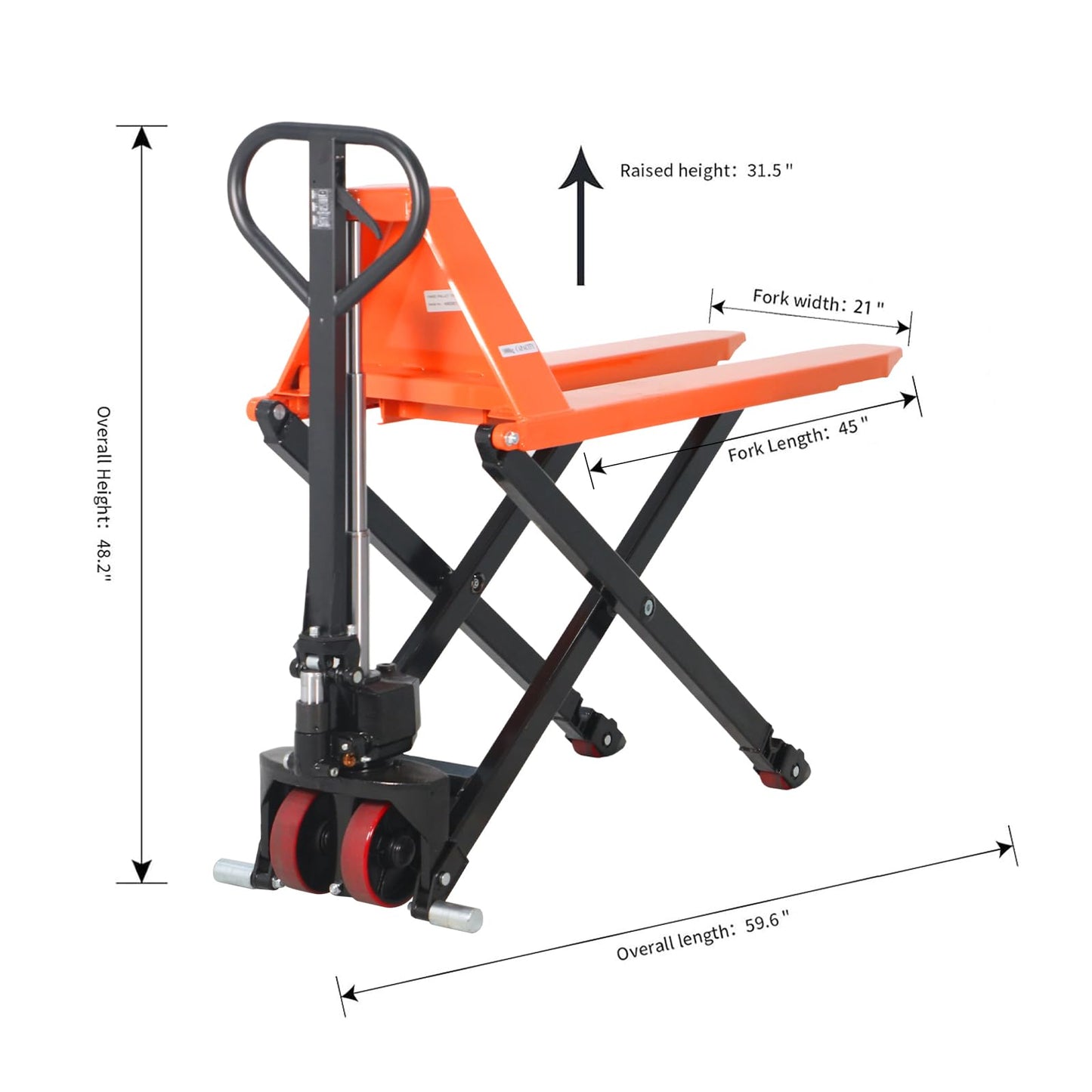 APOLLOLIFT Scissor Pallet Trucks, Manual Pallet Jack, 2200lbs Capacity Pallet Lift, 45" Lx21 W Fork, 31.5" Raised Height, Suitable for Open Bottom Pallets