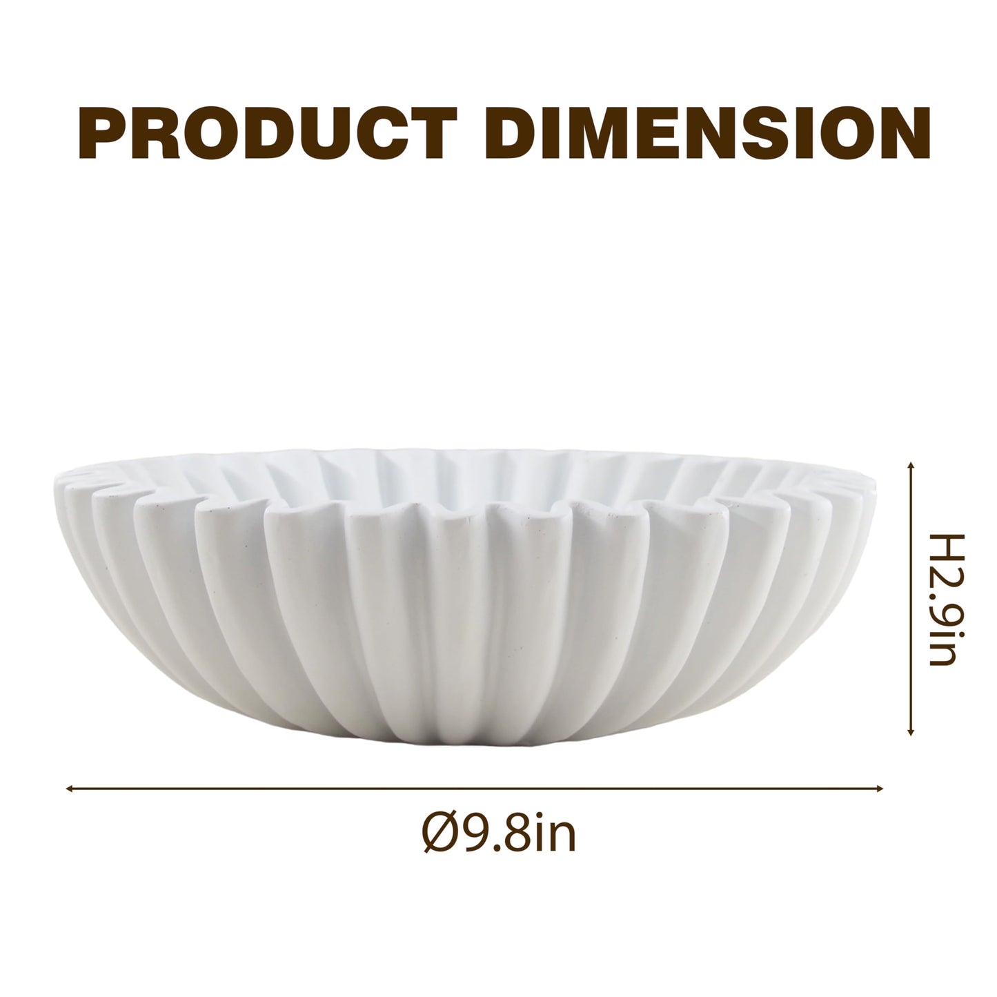 Plukers Large Modern Decorative Ruffle Bowl for Home Decor Fruit Bowl Organic Catch All Key Kitchen Entryway Shelf Coffee Table,White