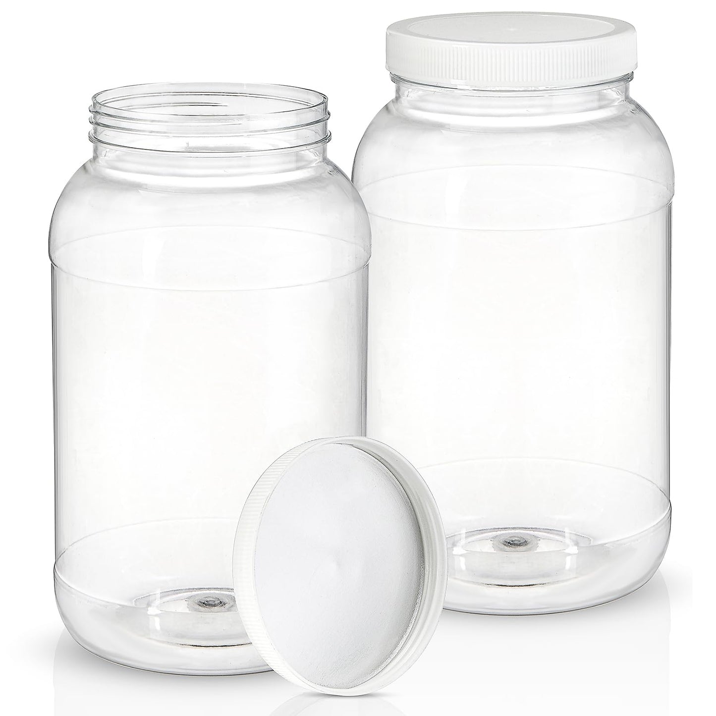 ZOOFOX 2 Pack Plastic Jars with Lids, 1 Gallon Wide Mouth Storage Containers, Empty Plastic Jars for Kitchen & Household Storage of Dry Goods, Peanut, Candy, Noodles