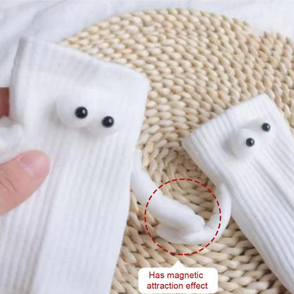 Smilelife 2 Pairs Magnetic Holding Hands Socks I Love You Gift Christmas Valentines Anniversary for Him Her Couple Teens Friends (White)