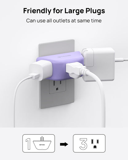 TROND Multi Plug Outlet Extender 2 Pack - Electrical Wall Splitter, 3 Way Angled Wall Outlet Adapter, Cruise Essentials, Small Multiple Plug Expander for Cruise Ship Home Office Dorm Room, White