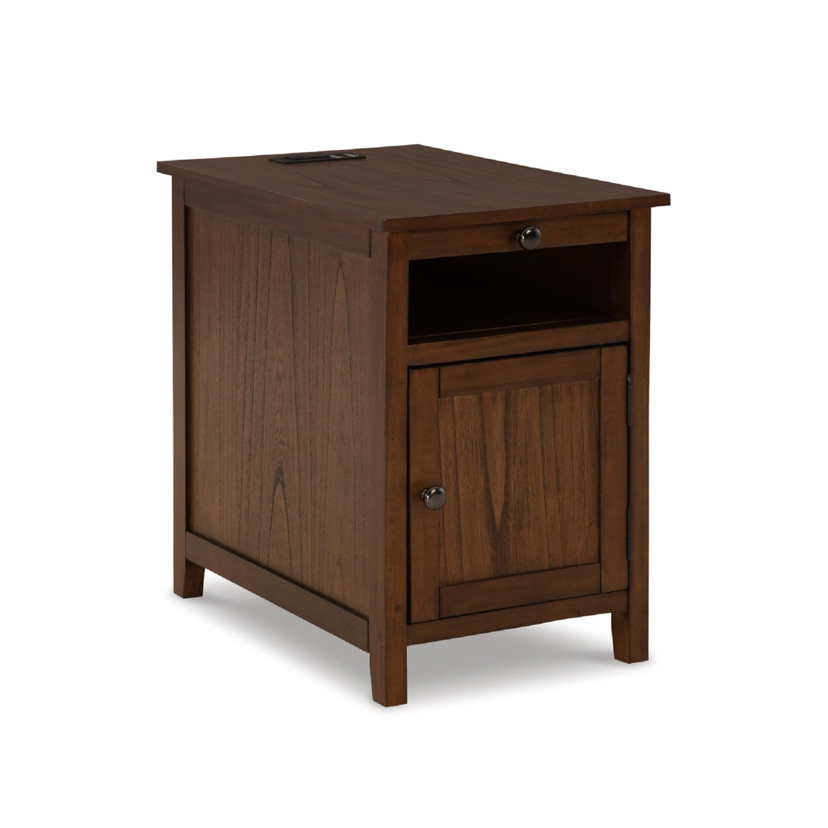 Signature Design by Ashley Treytown Chairside End Table, Built-in Charging Station, Narrow Side Table for Small Spaces, Brown