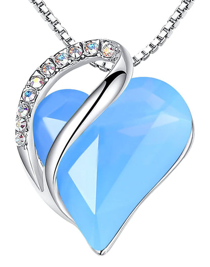 Leafael Valentine's Day Gift Necklaces for Women, Infinity Love Birthstone Heart Crystal Pendant, Birthday Anniversary Jewelry for Wife, Mom, and Her, Silver Plated, 18" + 2" Adjustable Chain