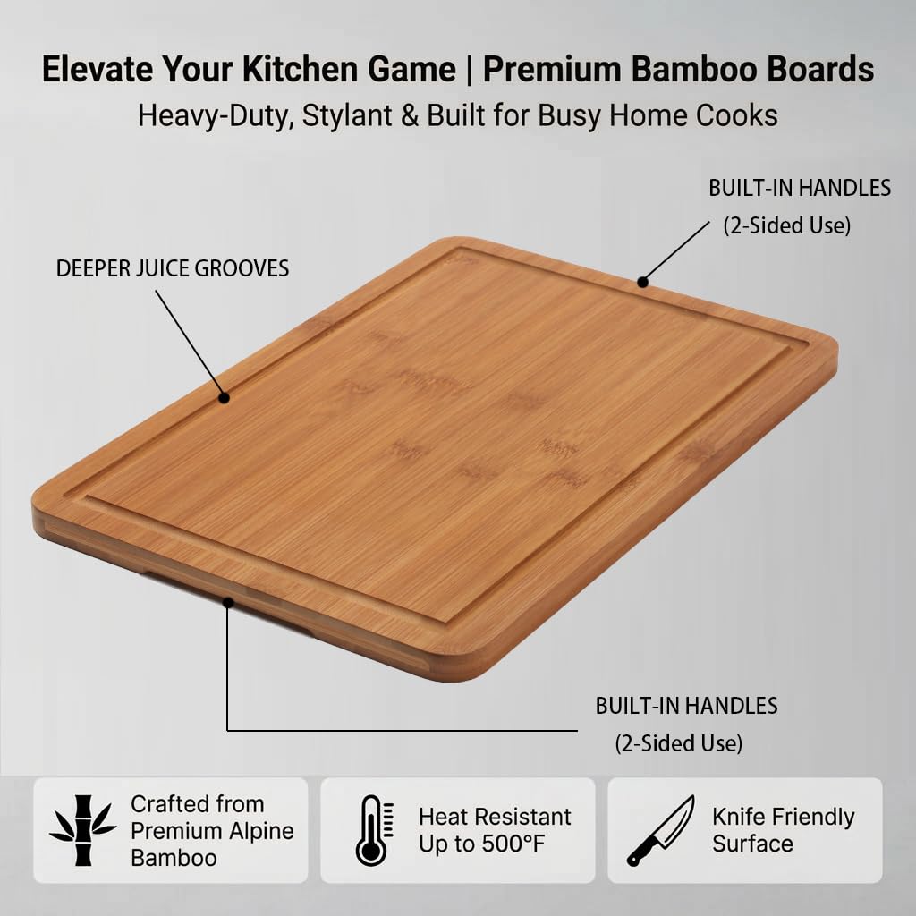 Zoutley 3-Piece Deep Carbonized Bamboo Cutting Board Set with Vertical Drying Stand | Wooden Chopping Boards for Kitchen | Extra Deep Juice Grooves & Easy-Carry Side Handles | Gift-Ready