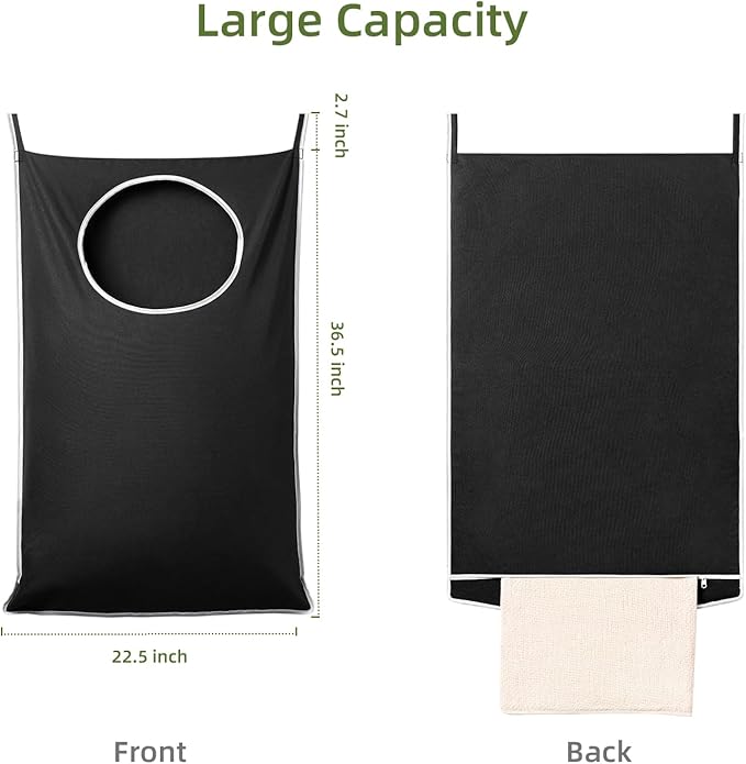 KEEPJOY XL Black Door Hanging Laundry Hamper, 36.5" x 22.5" Large Capacity