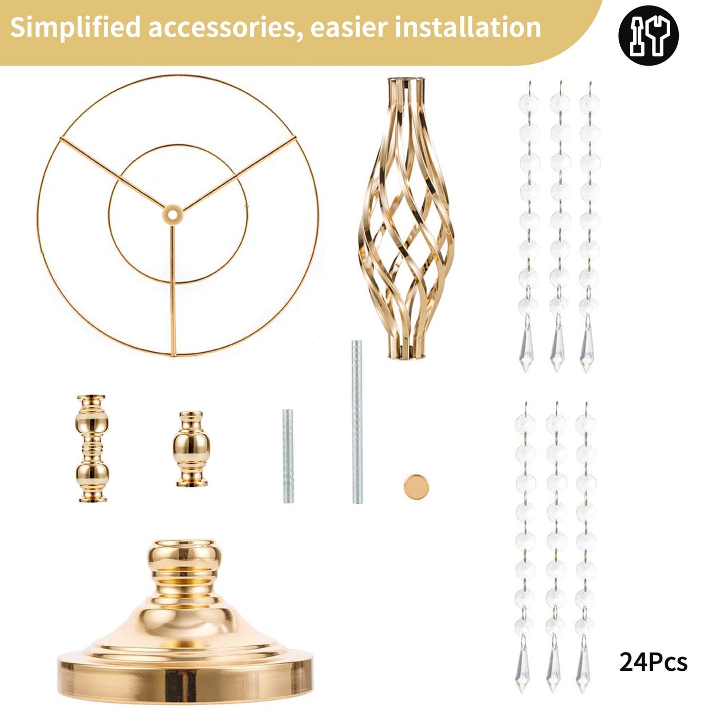 2 Pcs 19.3 inches Gold Centerpieces Table Tall Crystal Flowers Stand Wedding Road Lead Flower Holders Crystal Chandelier Metal for Reception Tables Supplies
