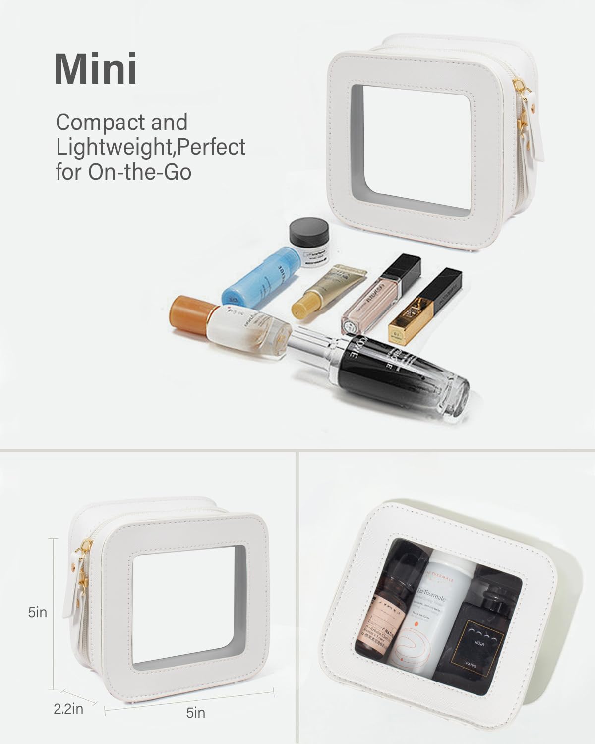 Small Clear Makeup Bag for Women, Mini Cosmetic Bag Portable Makeup Pouch Organizer with Zipper Waterproof Travel Cosmetic Case Cute Travel Toiletry Bag Car Organizer for Essentials