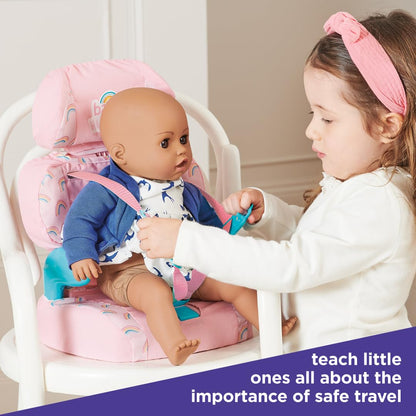 Casdon Baby Huggles Toys. Pink Booster Seat. Car Seat For Dolls with Adjustable Headrest and Buckles. Fits Dolls Sizes Up to 35cm. Suitable for Preschool Toys. Playset for Children Aged 3+