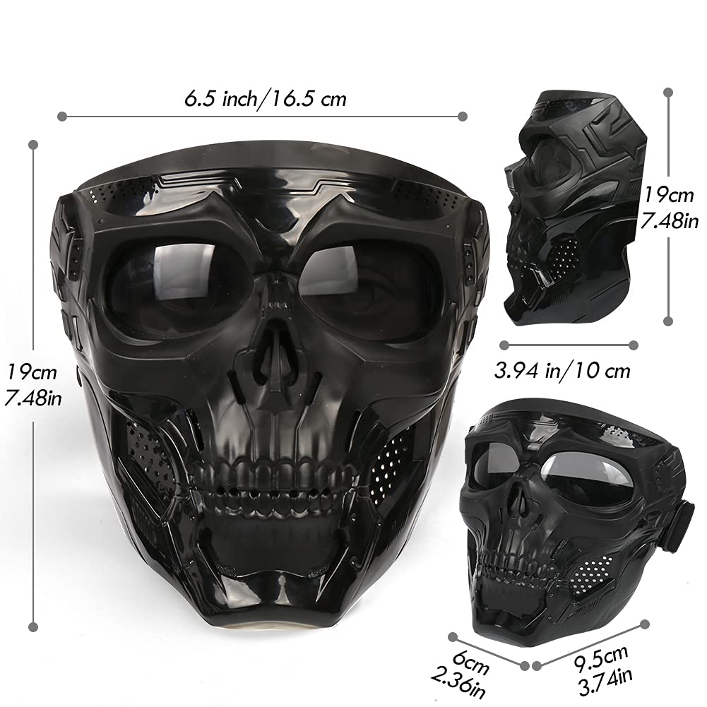 Outamateur Motorcycle Skull Goggle Mask Riding Goggles Safety Road Riding UV Motorbike Glasses for Riding/Skiing/Snowing/Motorcycling/Halloween (Grey Lens)