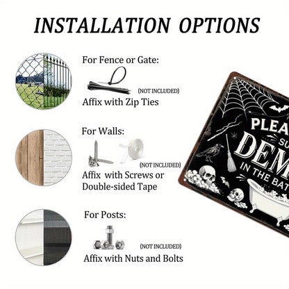 Please Don't Summon Demons in the Bathroom Halloween Retro Metal Tin Sign Wall Art Decor for Bathroom Home Halloween Party Indoor Wall Decor 8x12 Inch