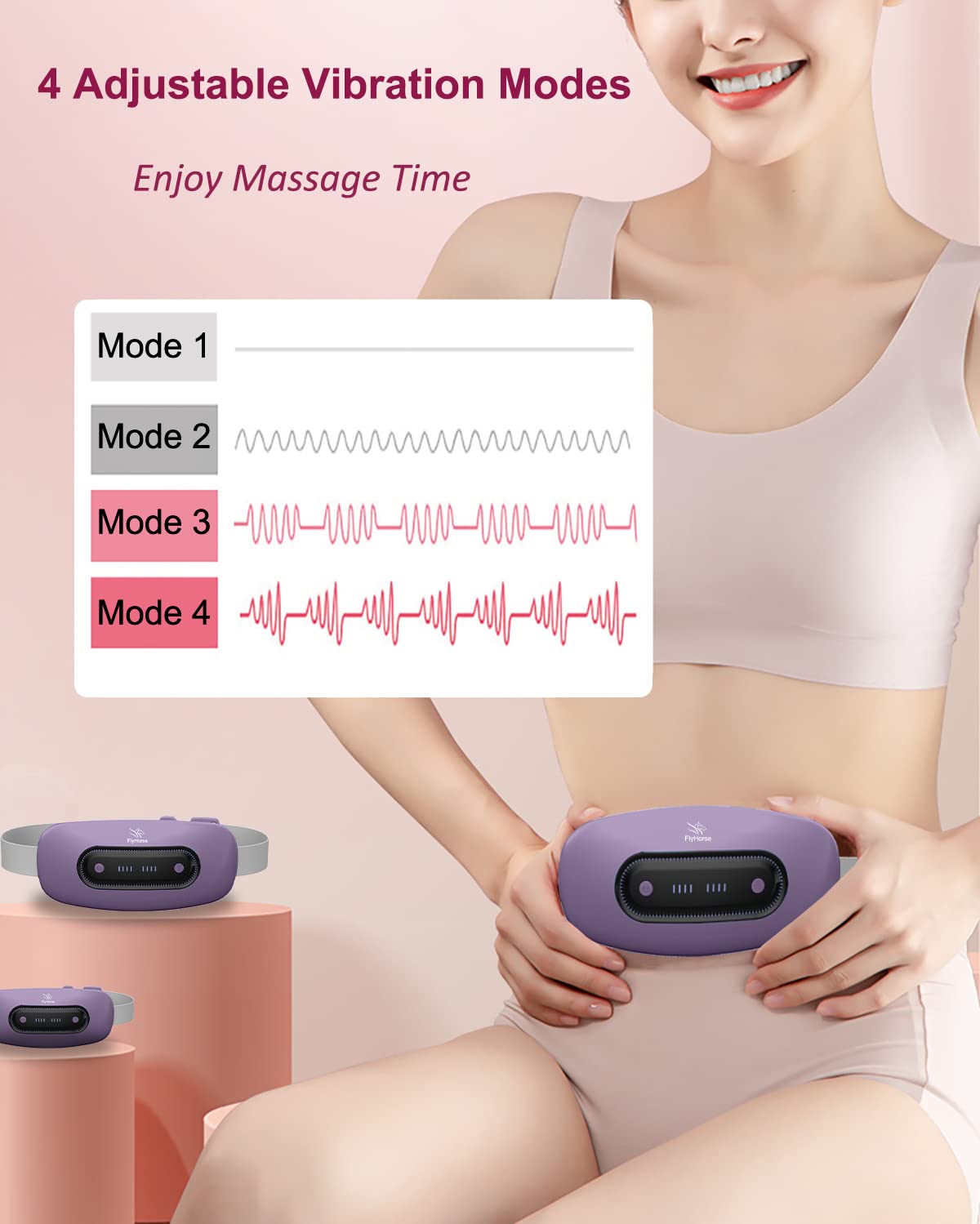Electric Heating Pad, Portable Cordless Menstrual Heating Pad with 4 Heat Levels and 4 Massage Modes, Fast Large Heating Belly Wrap Belt for Cramps, Back Pain Relief Gifts for Women Girls Her(Black)