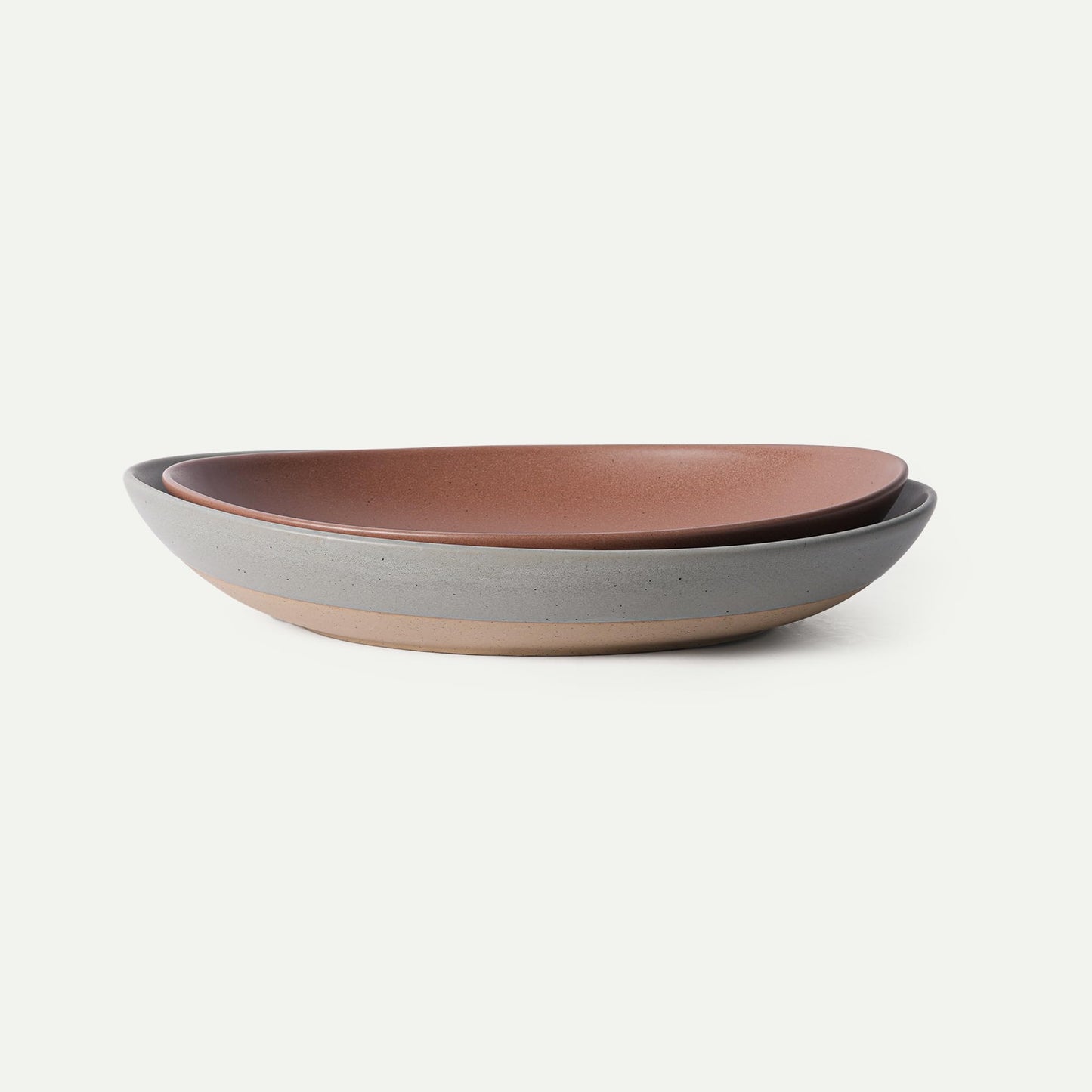 MORA Mega and Giant Serving Dishes Set of 2, 16 inch and 14 inch Ceramic Pottery Oval Platters - Microwave, Oven and Dishwasher Safe - Peppercorn & Terracotta