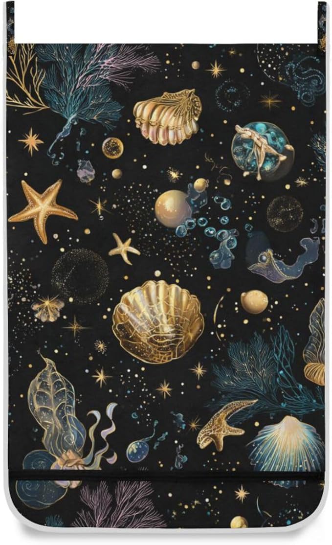 Shell Starfish Black Hanging Laundry Hamper Door Hampers Bag Basket
