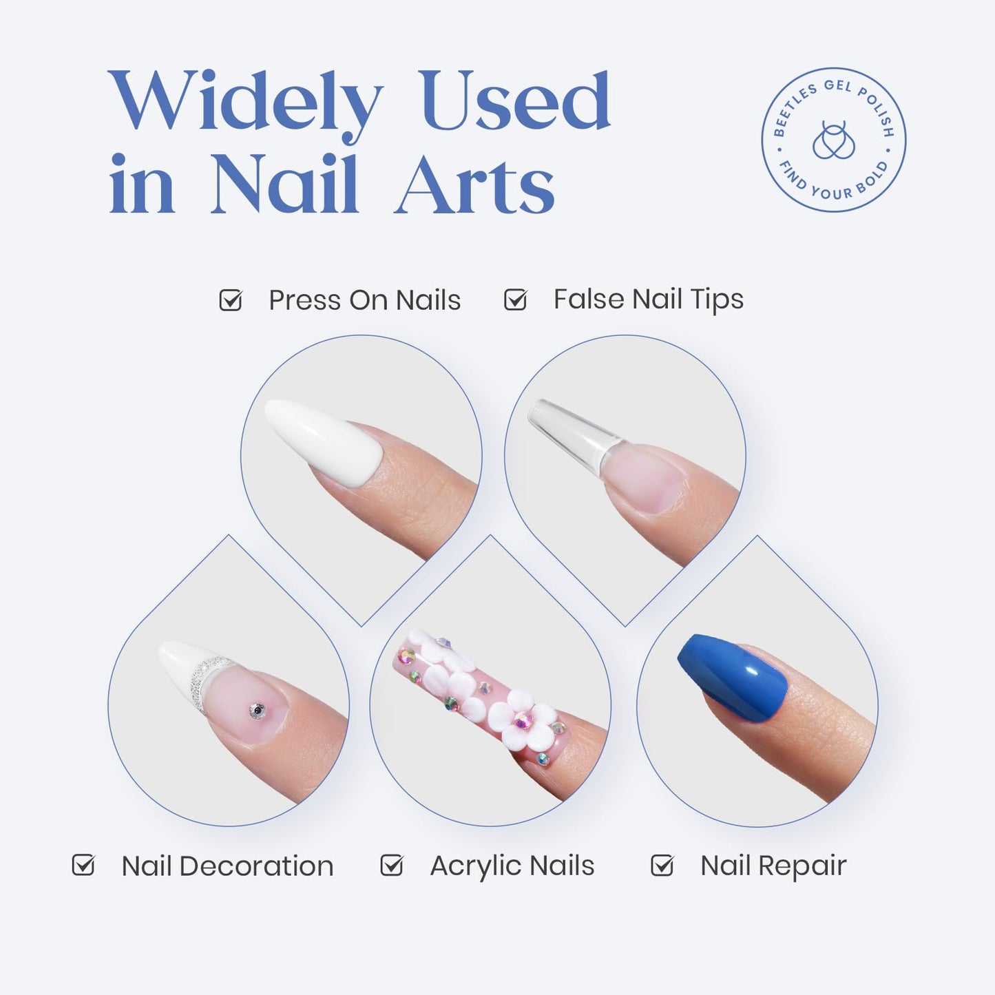 Beetles Press On Nail Glue Quick-Drying 10ml Super Strong Nail Glue, Brush on Glue for Acrylic & Fake Nails, No Uv Light Needed, Long Lasting Fall Halloween Nails, DIY Home Manicure