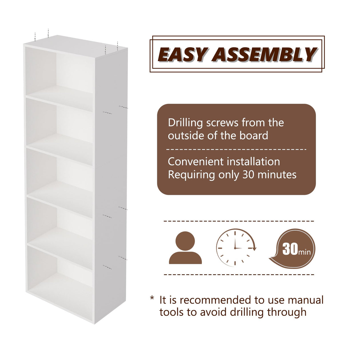 Wooden 5 Cube Storage Organizer, White 5 Tier Bookcase Bookshelf Freestanding Storage Display Organizer, Versatile Cubes Open Shelf and Cubby Unit for Living Room, Home Office, Dinning Room 15.7inch