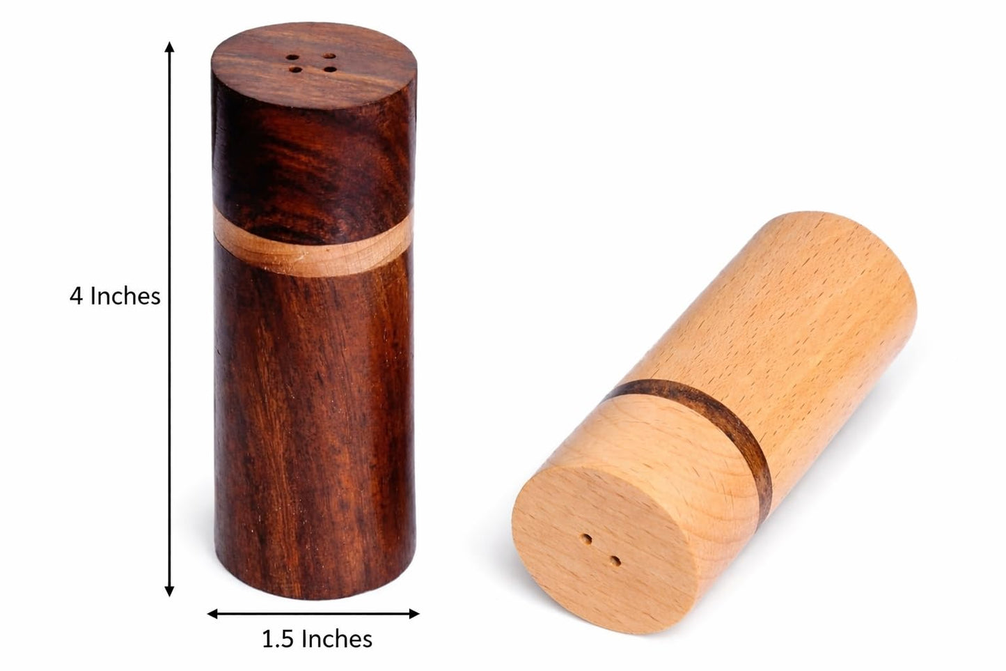 Wooden Salt & Pepper Shaker Set of 2 | Premium Oak & Rosewood | Tabletop Spice Shakers for Dining Table & Kitchen