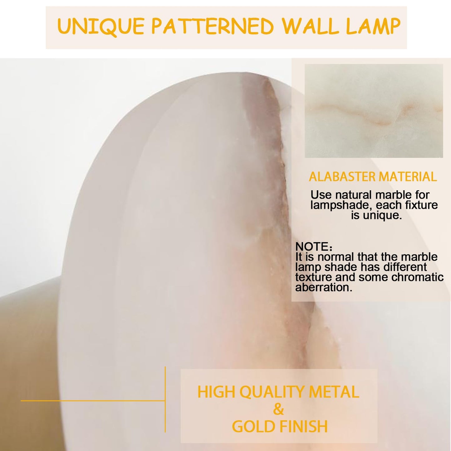 VANZARLA Gold Modern Wall Sconces for Bathroom, 1-Light Alabaster Sconce Wall Light Fixture for Bedroom, Unique Sconce Lighting for Living Room, 1 Pack