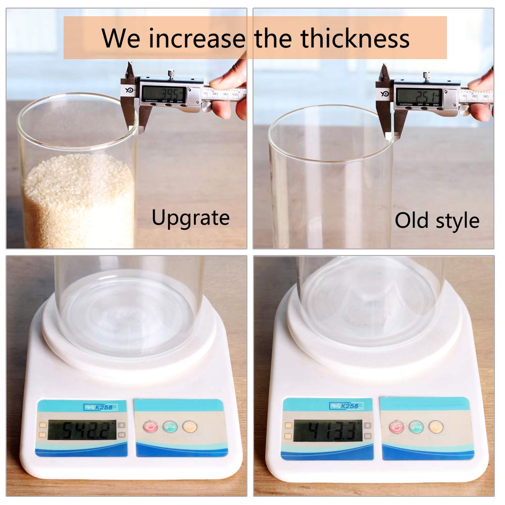 Glass Rice Storage Containers, 60 FL OZ (1800ml) Kitchen Food Jars with Airtight Lid, Stackable Clear Pantry Canister for Coffee Bean, Pet Treat, Flour, Loose Tea and More