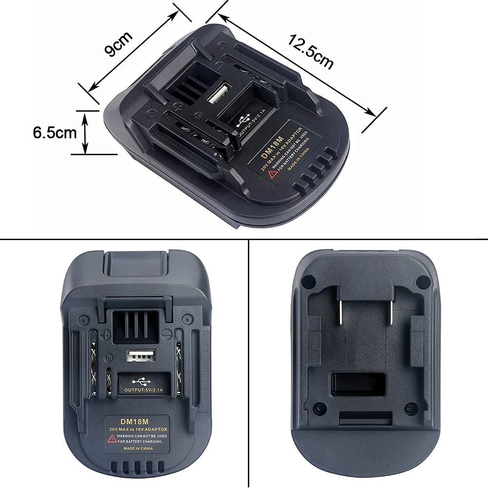 DM18M for Dewalt Battery Adapter for Makita 18V Power Tools, TPDL Convert for Milwaukee 18V or for Dewalt 20V Li-ion Battery to Makita Tool with USB Port