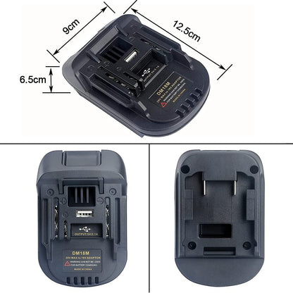 DM18M for Dewalt Battery Adapter for Makita 18V Power Tools, TPDL Convert for Milwaukee 18V or for Dewalt 20V Li-ion Battery to Makita Tool with USB Port