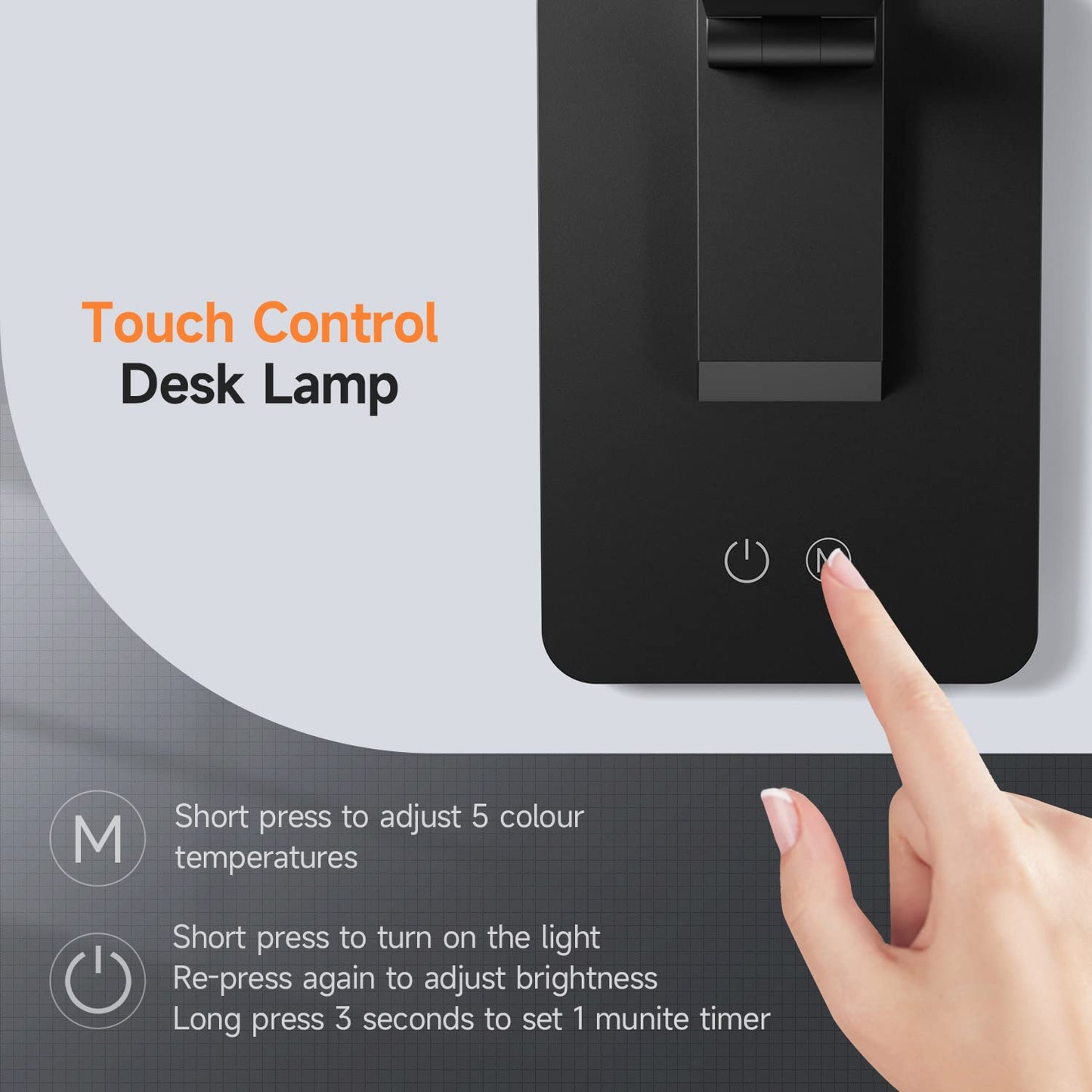 One Fire LED Desk Lamp,15 Modes Desk Light,500 Lumen Dimmable Desk Lamps, Adjustable Office Black Desk Lamps for Study Lamp, for Bedside Table