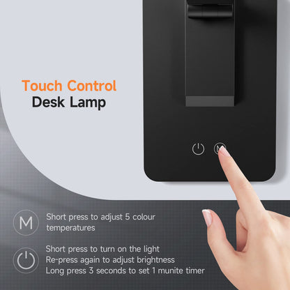 One Fire LED Desk Lamp,15 Modes Desk Light,500 Lumen Dimmable Desk Lamps, Adjustable Office Black Desk Lamps for Study Lamp, for Bedside Table