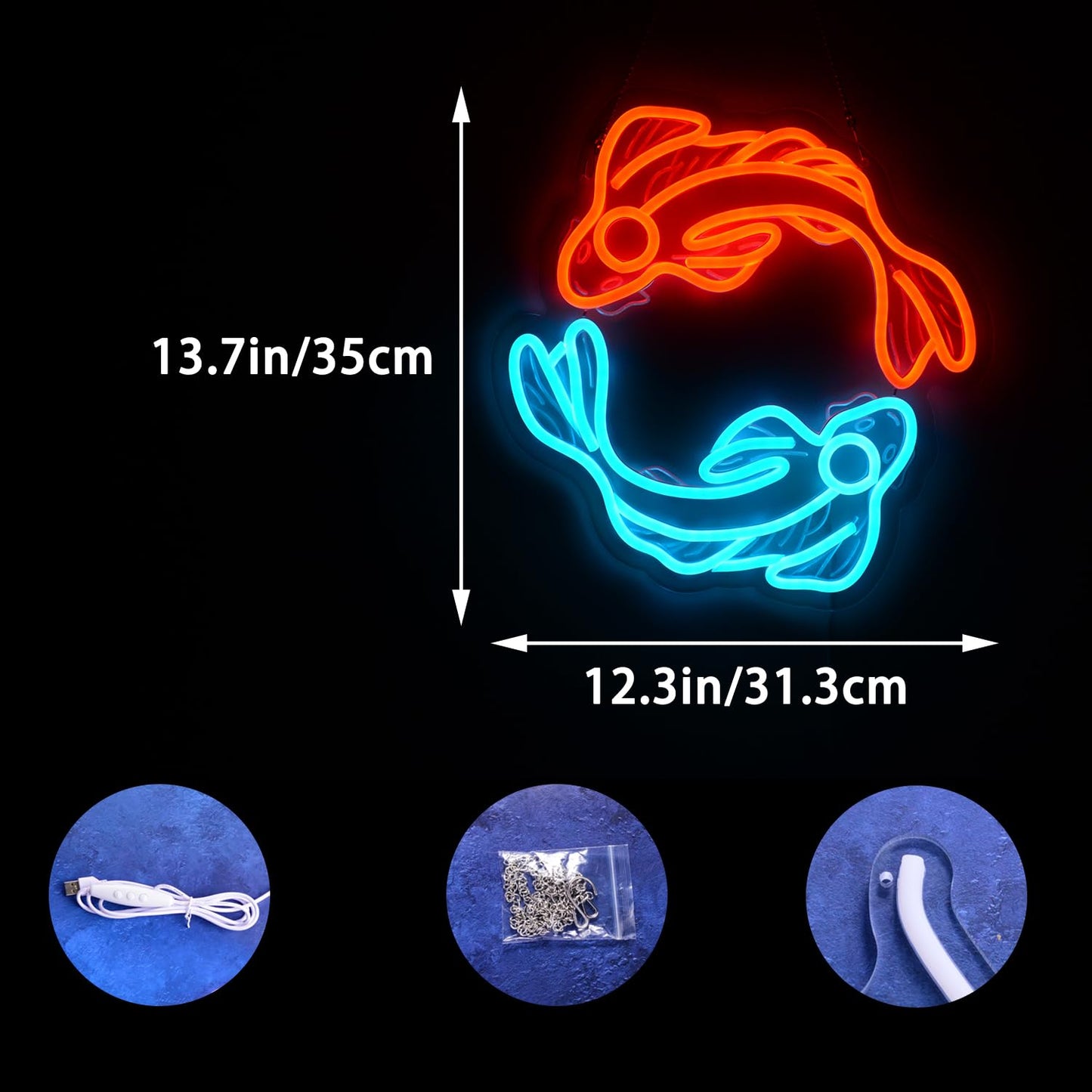 Koi Fish Neon Sign Animal in Sea LED Light up Fish Family Interior Wall Decor Fancy Carp Lucky Charm Neon Lights Hanging Bedroom Home Family Office Business Store Shop
