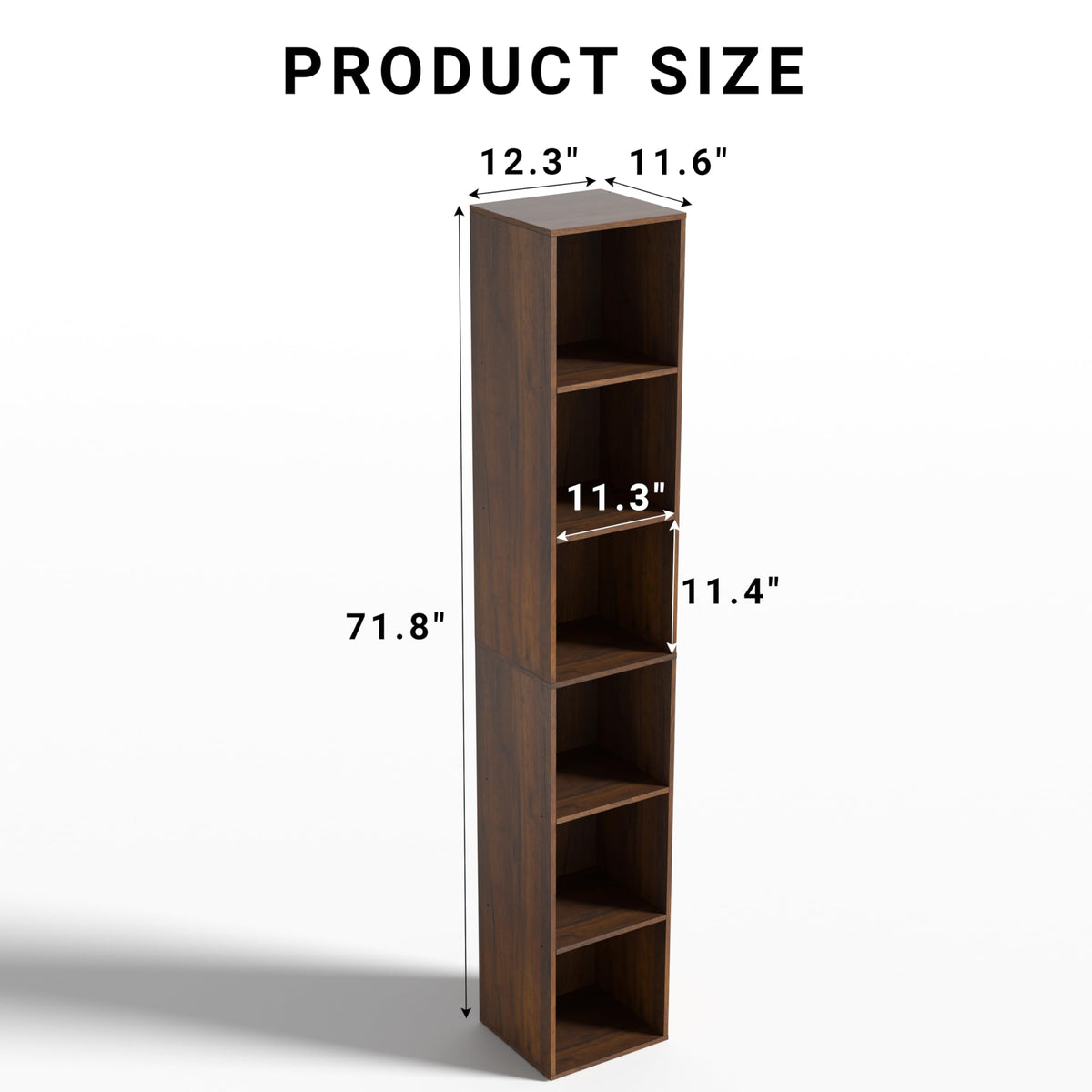 NewBeth 6 Cube Storage Organizer, Narrow Open Shelf Bookcase, Freestanding 6 Tier Low Display Bookshelf for Home Office, Living Room, Bedroom, Dark Brown & Black Walnut