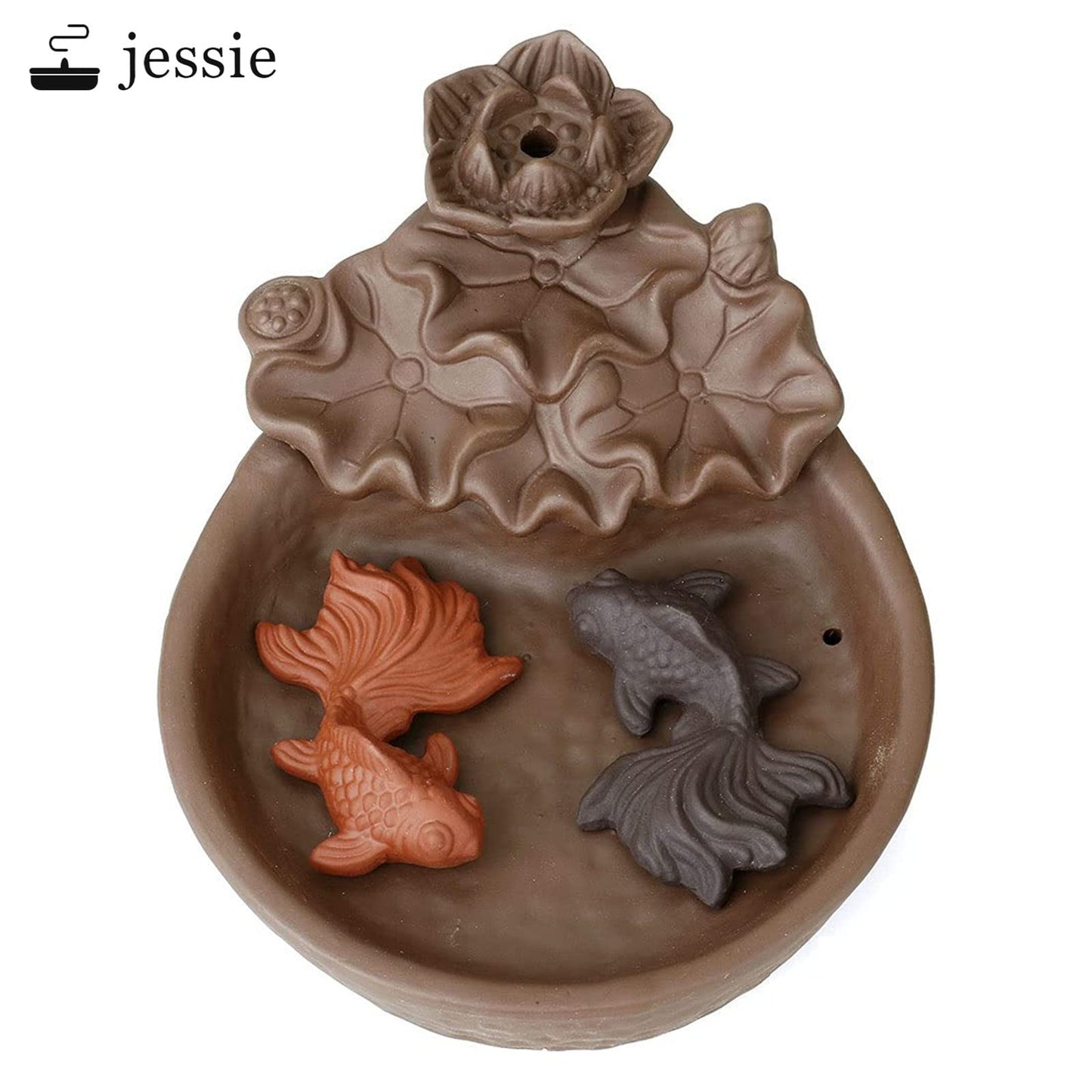 NewEGG Two Fishes Ceramic Purple Clay Smoke Backflow Incense Cone Sticks Burner Holder