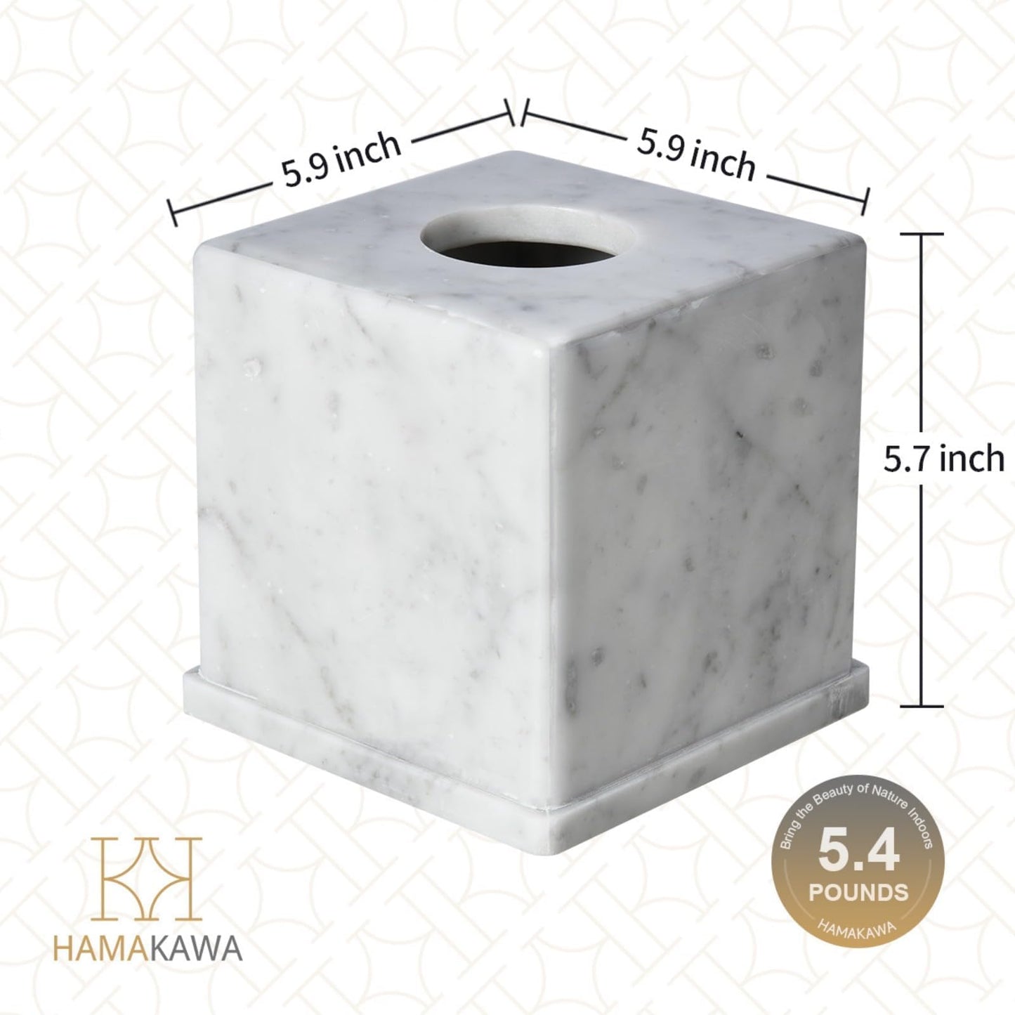 HAMAKAWA Natural Marble Tissue Box Cover, Carrara White Tissue Organizer 6 x 6 x 5.7 inch, Heavy Stone Decorative Box, Square Tissue Box Holder for Home Decor, Kitchen, Bathroom, Bedroom