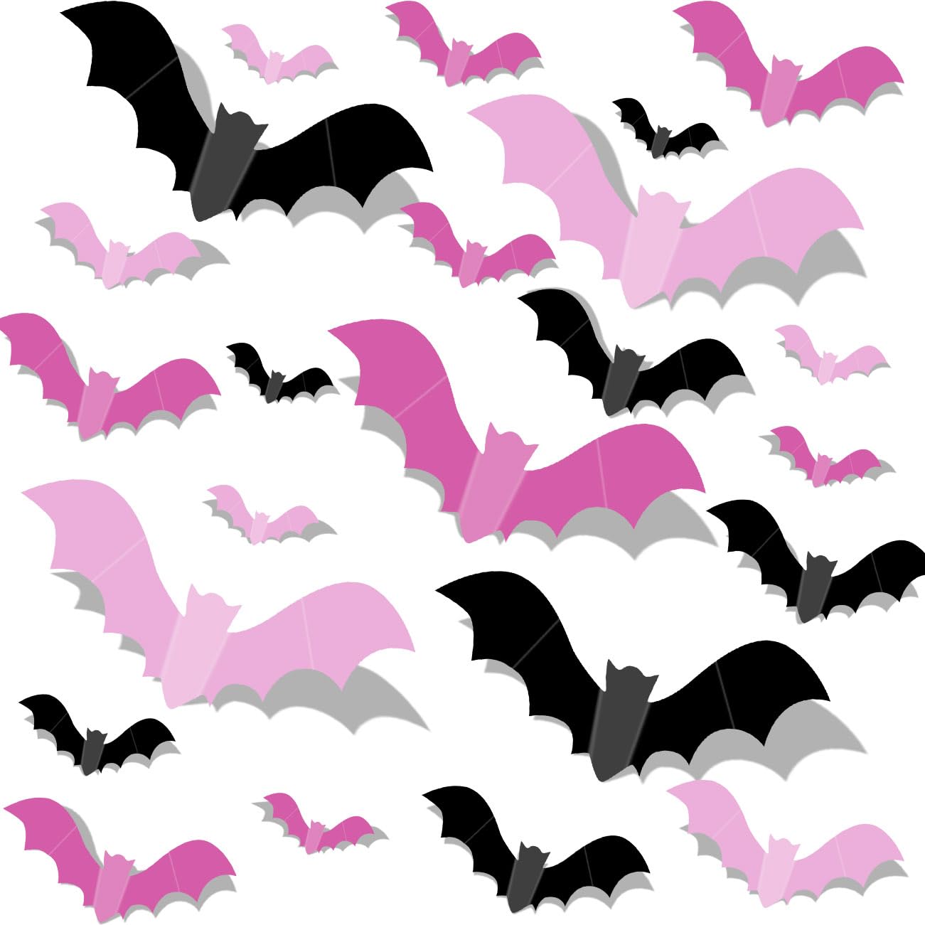Pink Bats for Wall Halloween 3D Bat Blush and Black DIY Wall Decal Bathroom Indoor Cute Pastel Halloween, PVC Door Bats Stickers for Home (48pcs)