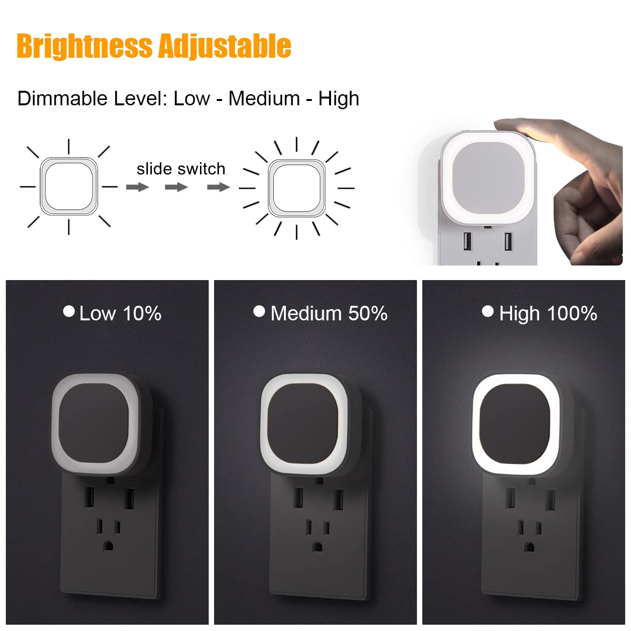 2 Pack Plug in Amber Night Light, Auto Dusk to Dawn, Soft Glow, Dimmable, Diffused Light, LED Lights for Bedroom, Kids, Bathroom, Sleep, Baby Nursery, Toddler, Hallway, Kitchen, Home Decor
