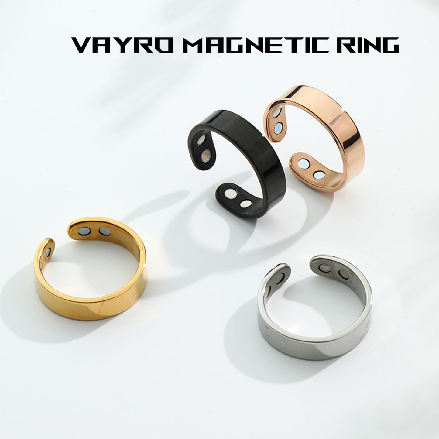 Wryhaul Vayro Magnetic Ring for Women and Men, Vayro Adjustable Open Lightweight Water-Resistant Vitality Rings (2PCS-A)