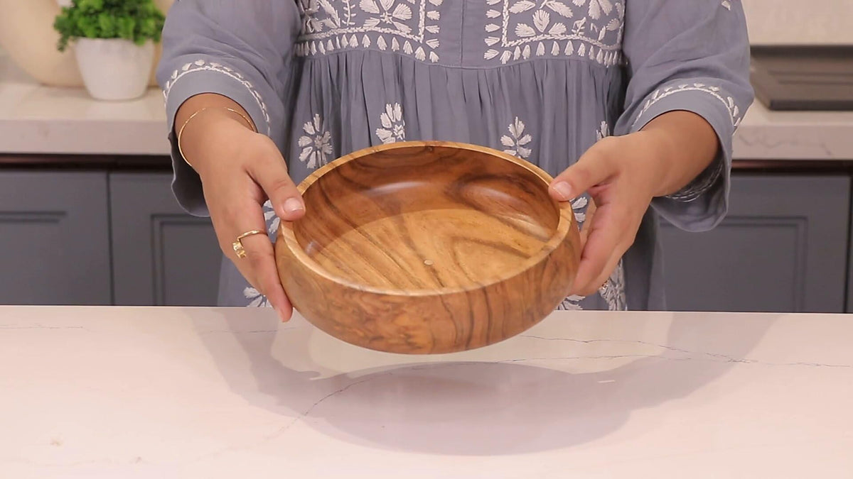 LAVAUX DESIGNS Acacia wood salad bowls set of 2 | Individual wooden bowls 8 x 2 inches (25 oz) | Use for salad, pasta, rice, acai, smoothie, soup, fruits, snacks