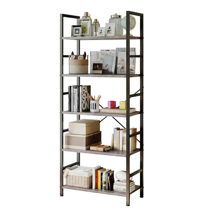 Sweetcrispy Book Shelf, 5 Tier Bookcase, Modern Tall Bookshelf for Garage Kit, CDs, Movies, Industrial Corner Storage Organizer for Bedroom Home Office Kitchen Living Room, Wood Grey