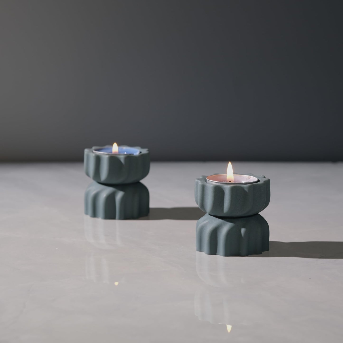 ICNBUYS Spiral Grain Tealight Candle Holder Set of 2; Cement Tea Light Votive Candle Holder with a Twist; Decorative Small Cement Tea Light for Coffee or Dining Table Decor; 2 x 2.1 Inches