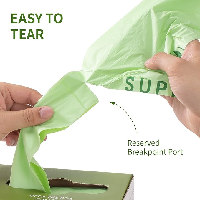 SUPERBIO 1.6 Gallon Handle Tie Compostable Food Scrap Bags, Small Compost Bags