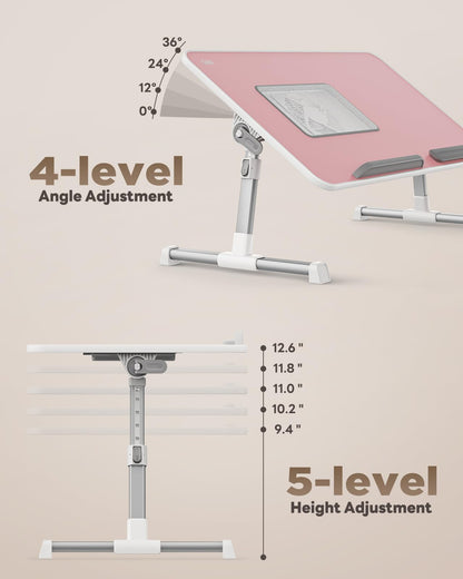 Laptop Desk for Bed with Cooling Fan, SAIJI Height & Angle Adjustable Laptop Stand for Bed, Lap Desk Tray Table, Lightweight Foldable Portable Computer Table