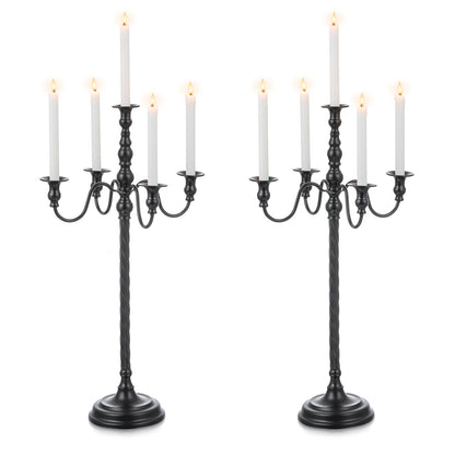 Candeldo Black Candelabra Halloween Decorations: 28 Inches Floor Gothic Candle Holder 5 Arm Metal Candlestick Stand for Table Fireplace Victorian Decor Set of 2