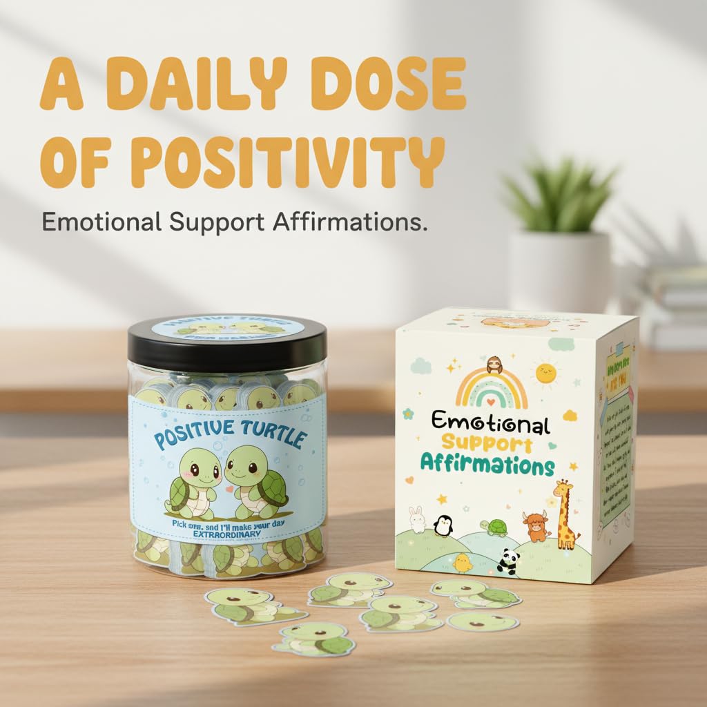 60 Positive Turtle Cards Jar, Emotional Support Affirmation Cards, Sea Turtle Gifts, Turtle Lover Gifts For Women, Teens, Friends, Coworkers, Christmas Turtle Decoration For Home Office