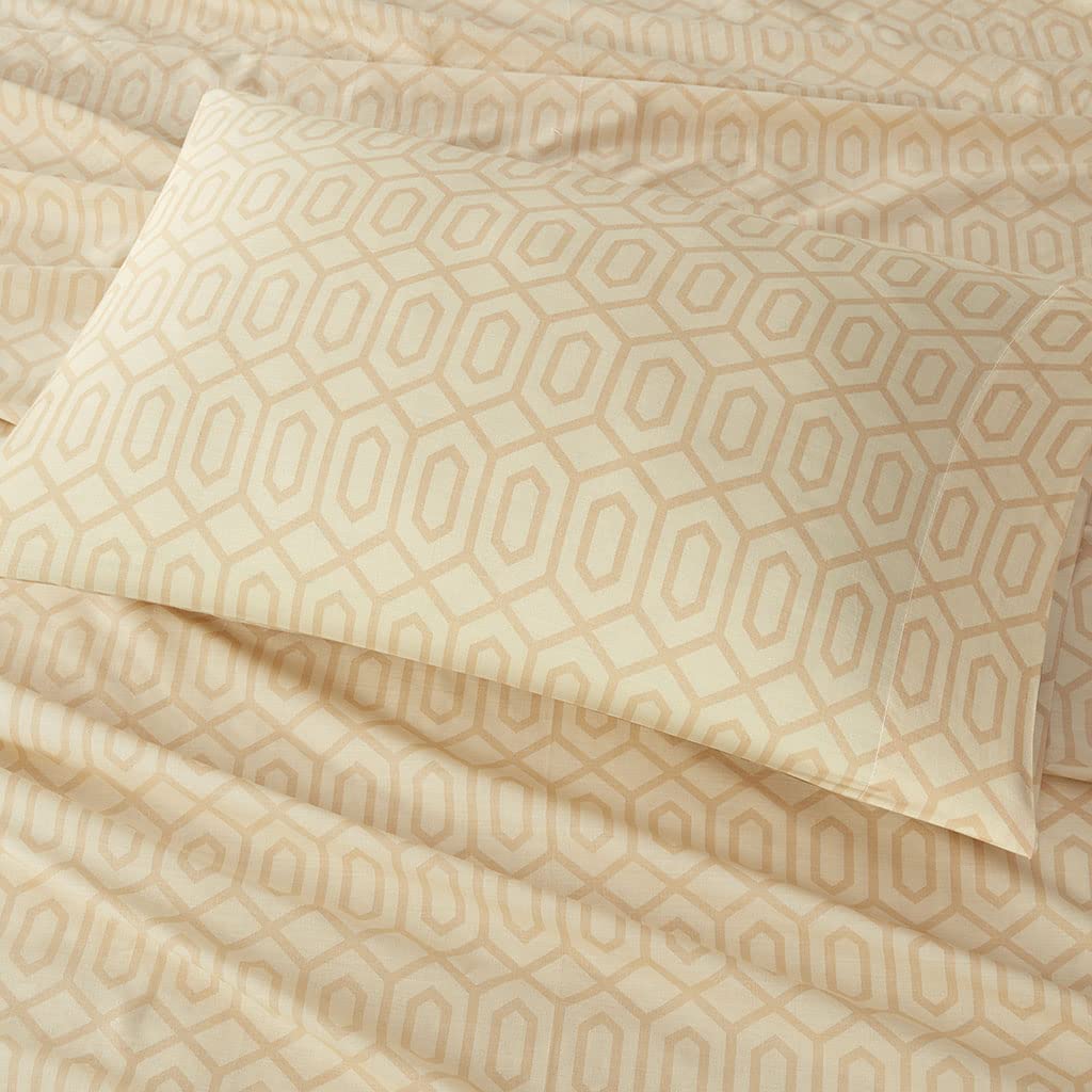 Comfort Spaces 100% Cotton Sheet Set Breathable, Lightweight, Soft with 14" Elastic Pocket Fits up to 16" Mattress, All Season Cozy Bedding, Matching Pillow Case, King Diamond Tan 4 Piece