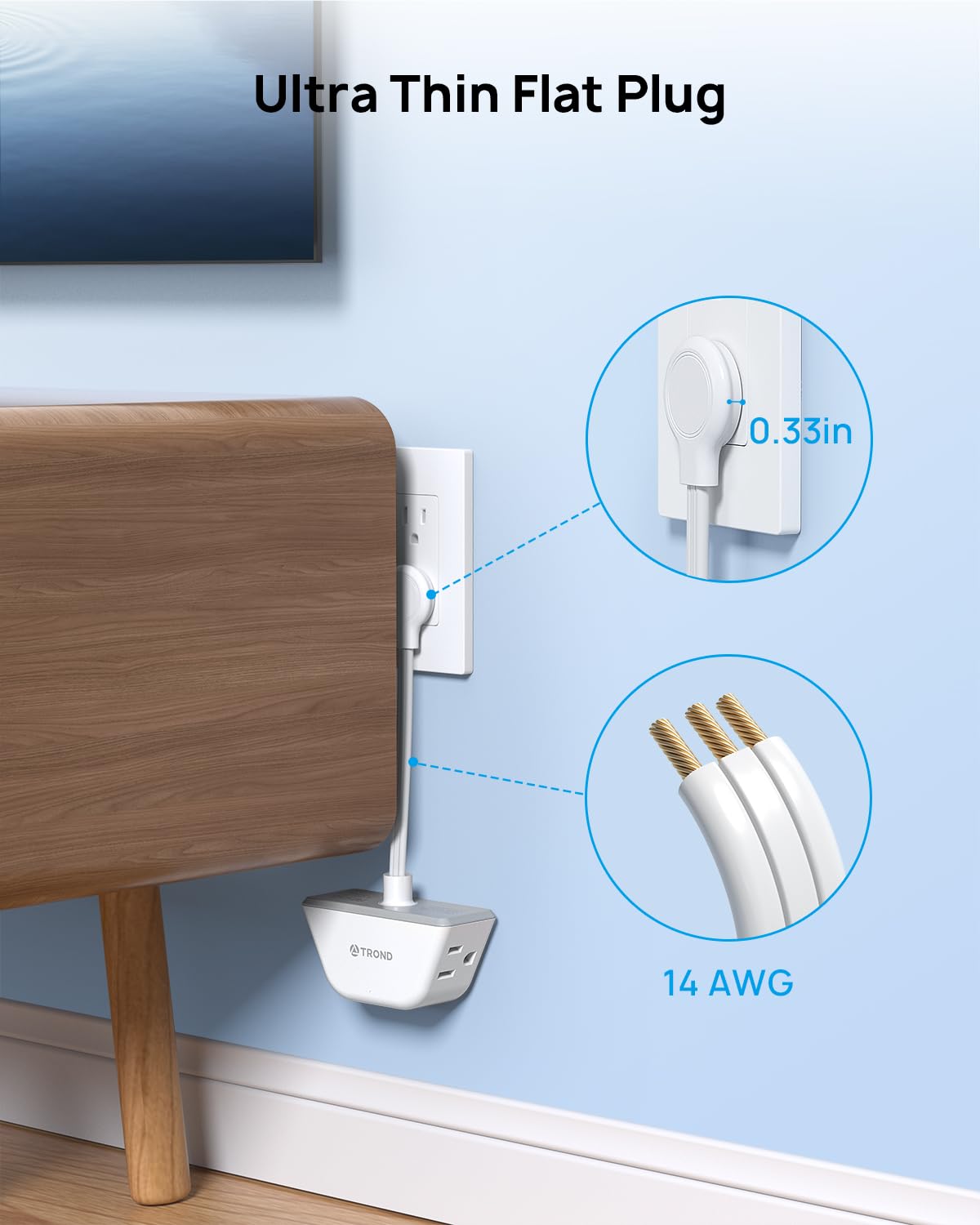 TROND Multi Plug Outlet Extender 2 Pack - Electrical Wall Splitter, 3 Way Angled Wall Outlet Adapter, Cruise Essentials, Small Multiple Plug Expander for Cruise Ship Home Office Dorm Room, White