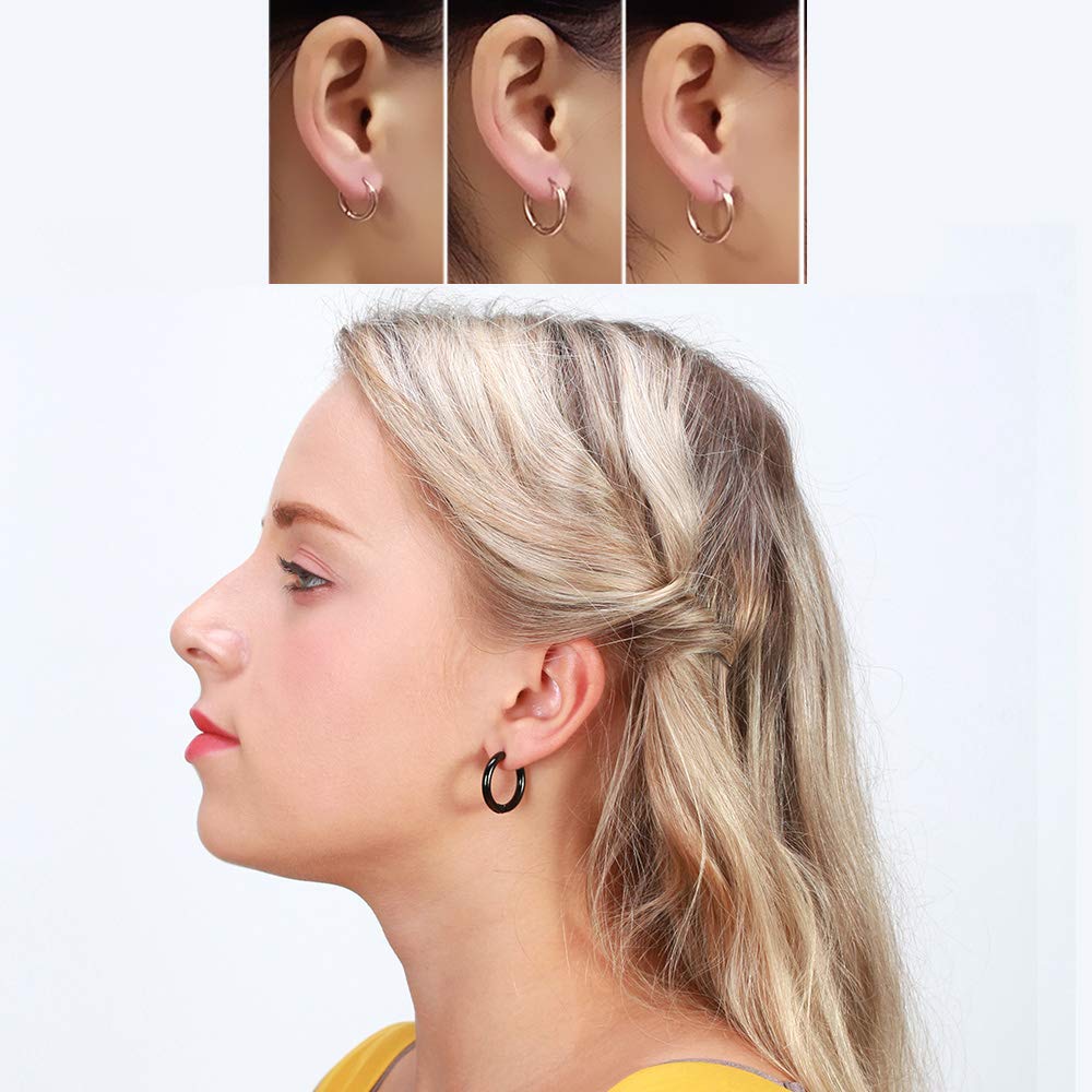 316L Surgical Stainless Steel Huggie Hoop Earrings 10mm Black Hypoallergenic Earrings Hoop Cartilage Helix Lobes Hinged Sleeper Earrings For Men Women(C03:10mm Black(THK 2.0mm))