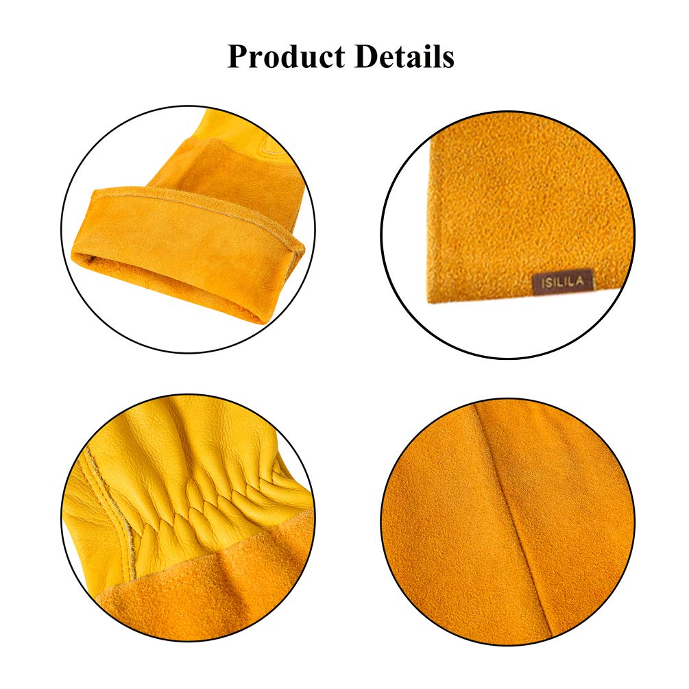 Leather Gauntlet Gardening Gloves for Women and Men, Breathable Rose Pruning Gloves with Thorn Proof Gauntlet, Long Durable Cowhide Sleeves Garden Gloves Work for Gardener and Farmer(M,Yellow)