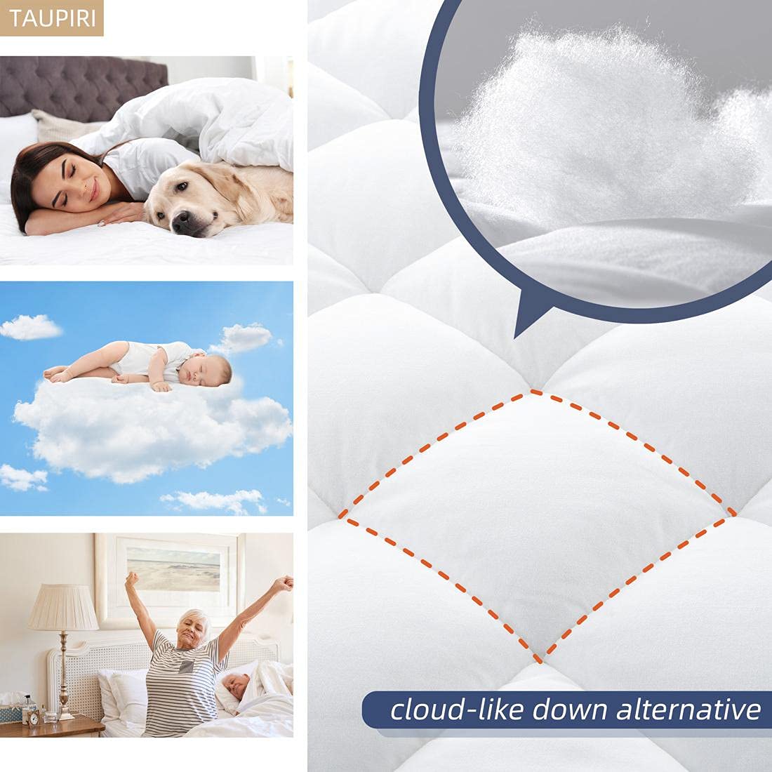 Taupiri King Quilted Mattress Pad Cover with Deep Pocket (8"-21"), Cooling Soft Pillowtop Mattress Cover, Down Alternative Mattress Protector Topper, White