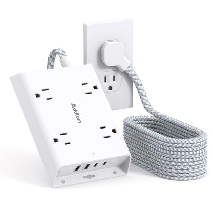 Surge Protector Power Strip, Addtam 5 ft Flat Plug Extension Cord with 4 USB Wall Charger(2 USB C Port), 4 Widely Outlets Desk Charging Station, Home Office and College Dorm Room Essentials