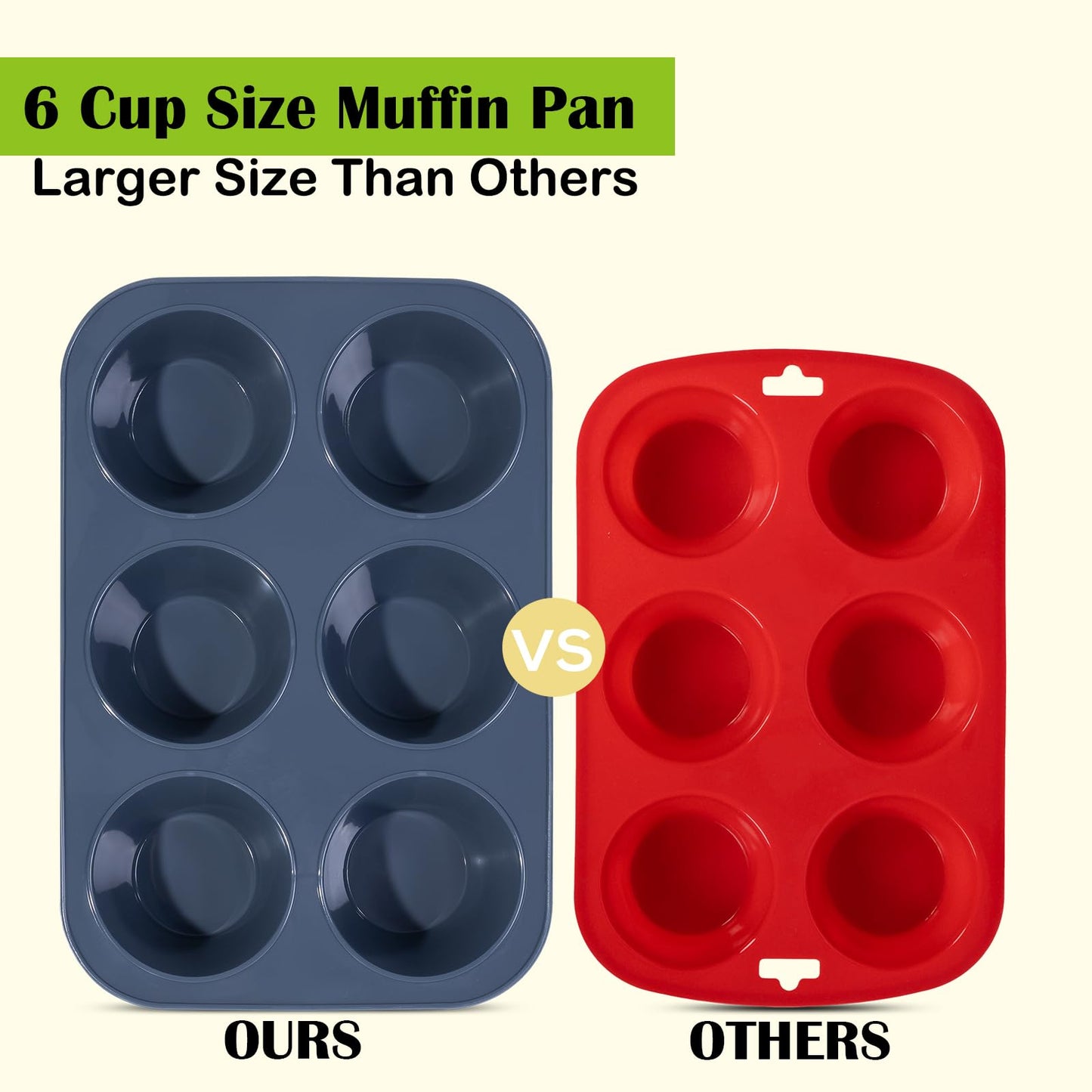 2 Pack Deep and Jumbo Muffin Tray 6 Cup Large Silicone Muffins Pan, Non-Stick Giant Cupcake Tin, Silicon Mould Bakeware, Baking Case for Yorkshire Pudding, Bun, Cupcakes, 27.8 x 19 x 5 cm (Grey)