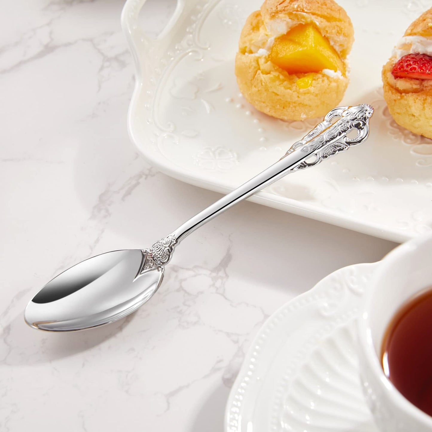 KEAWELL Luxury 6.3" Teaspoons, 18/10 Stainless Steel, Gorgeous Small Spoons, Stirring, Mixing, Sugar, Cake, Dessert Spoons, Mini Antipasto spoons (Silver)